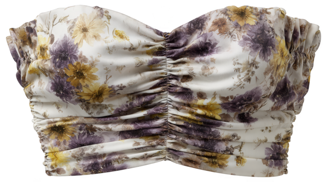 Stylish white top with purple floral design and a large bow, perfect for spring summer.
