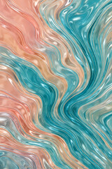 Fototapeta premium Colorful glossy glass texture with swirling teal and peachy waves