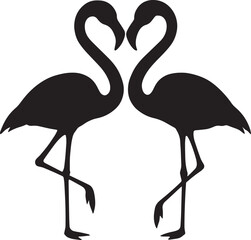 Fototapeta premium Flamingo silhouette in love: Two elegant flamingo silhouettes, with necks intertwined in a heart shape, showcasing the delicate beauty of nature and a symbol of eternal affection.