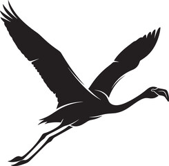 Fototapeta premium Elegant Flight: A silhouette of a flamingo soaring gracefully, its wings outstretched in a display of freedom and elegance. This minimalist depiction captures the bird's natural beauty.
