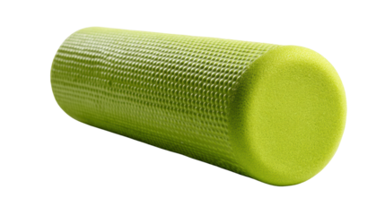 Green foam roller on a white isolate background for fitness and exercise.