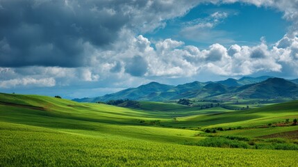 Fototapeta premium panoramic landscape of green fields for background