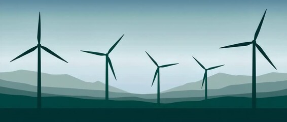 windmills in landscape wind power energy concept illustrated animation - Powered by Adobe