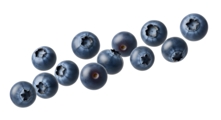 Blueberries Fall on Black Background,  Creating Stunning Visuals for Design Projects. Transparent Background Images.