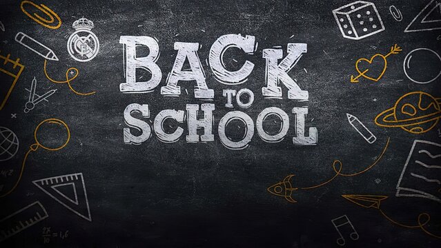 Back to School Blackboard Design: Hand Drawn Supplies and Math Equation - Powered by Adobe