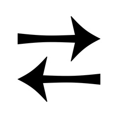 A horizontal black arrow icon indicating back and forth or exchange. This symbol is often used to indicate transfer, data exchange, synchronization, navigation, change of direction, or conversion.