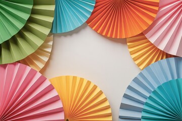 Colorful Paper Fan Decorations on White Background Festive and Vibrant Ornament for Celebrations and Parties with Circular Shape