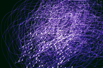 Dynamic purple light trails weaving intricate patterns in the dark