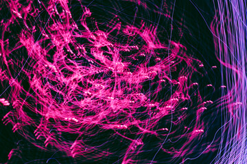 Vibrant night lights create a swirling dance of colors in urban setting