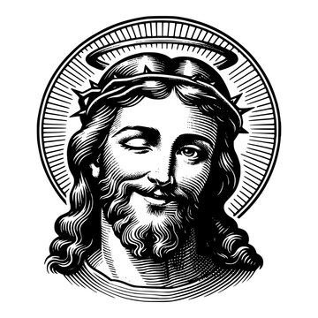 Jesus Christ Winking, Vector Illustration.