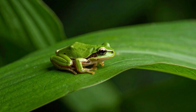 Close up green tree frog resting on leaf detailed macro amphibian nature wildlife photo