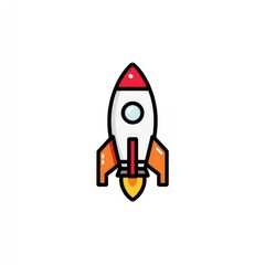 Simple rocket icon, stylized and outlined, with orange flames