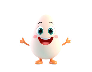 Egg-cellent Companion: An adorable, cheerful egg character, rendered in a 3D illustration, emanates positivity and joy, with arms outstretched in a welcoming gesture.