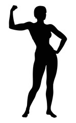 Silhouette of strong woman flexing muscle, bodybuilder fitness pose, female power and strength