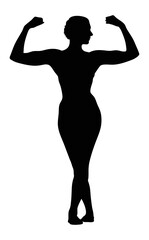 Silhouette of strong woman flexing muscles fitness bodybuilding workout power female strength pose