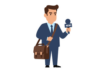 Cartoon man in suit holds NIEWS microphone with briefcase