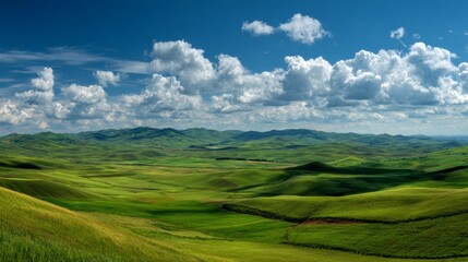 Fototapeta premium panoramic landscape of green fields for background