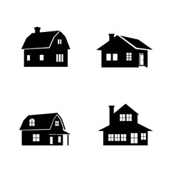 Four House Icons in Black and White Illustrating Different Architectural Styles