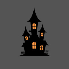 Spooky Haunted House Silhouette for Halloween Decoration and Party Invitation