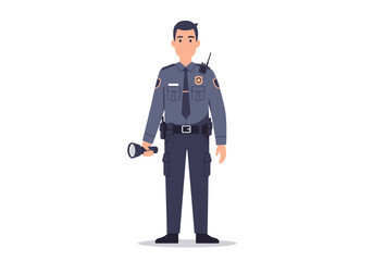 Illustration of a police officer in uniform holding a flashlight