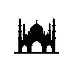 Elegant Silhouette of a Mosque with Minarets and Crescent Moon Design