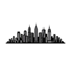 Naklejka premium Black and White Cityscape Silhouette with Skyscrapers and Buildings on White Background