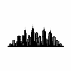Naklejka premium Black and White Cityscape Silhouette with Skyscrapers and Buildings on White Background