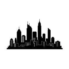 Fototapeta premium Black and White Cityscape Silhouette with Skyscrapers and Buildings on White Background