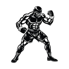 Vector a boxer stand with pose vector silhouette on white background