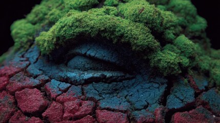 Obraz premium Moss Covered Stone Eye: A Surreal Macro Photograph