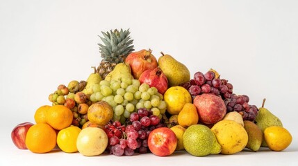 Abundance of Fresh Seasonal Fruits on a White Backdrop Showcasing Healthy Eating