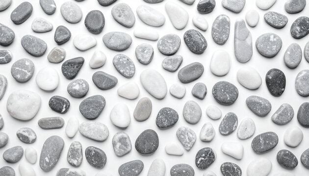 Textured Harmony: An array of smooth, naturally shaped pebbles in varying shades of gray lie arranged, capturing a sense of calm. 