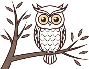 realistic owl on tree branch illustration with transparent background