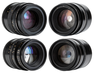 Vintage Camera Lens Set Isolated on White Background