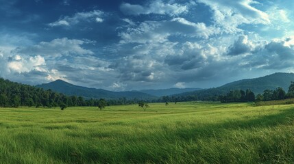 Obraz premium panoramic landscape of green fields for background