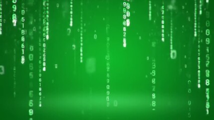 Green matrix background with falling binary code in digital rain style - Powered by Adobe