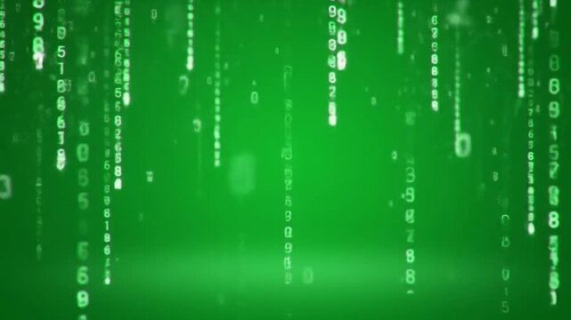 Green matrix background with falling binary code in digital rain style - Powered by Adobe