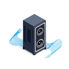 Obraz premium Isometric vector illustration of a professional audio speaker system with sound waves. A modern loudspeaker graphic isolated on a white background.