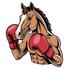 Horse in boxing gloves. Vector illustration.