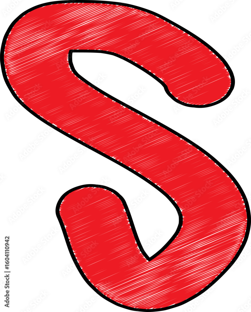 Fototapete bold red stylized letter s with textured scribbled effect isolated on a white background