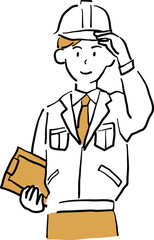 Construction supervisor holding blueprints and wearing helmet