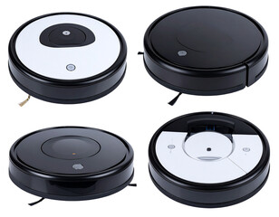 Modern Robotic Vacuum Cleaner Set Isolated on White Background