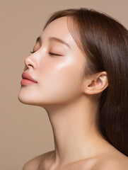 Korean K-Beauty Model with Autumn Mood Background for Skincare and Cosmetic AI Stock Image