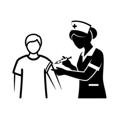 Black and White Nurse Administering Injection to Patient's Arm in Silhouette