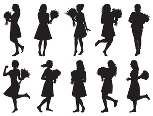 WOMAN WITH FLOWERS BOUQUET SILHOUETTE
