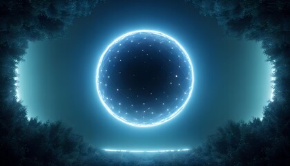 Fototapeta premium Glowing digital sphere of artificial intelligence suspended in a dark, atmospheric void. Futuristic technology and science fiction concept.