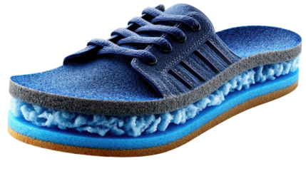 Innovative Sandal: A captivating and detailed view of a deconstructed sandal showcasing its intricate layers and materials, a blend of design and comfort. 