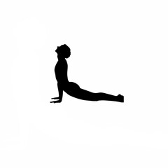Silhouette of person in cobra pose stretch on white background