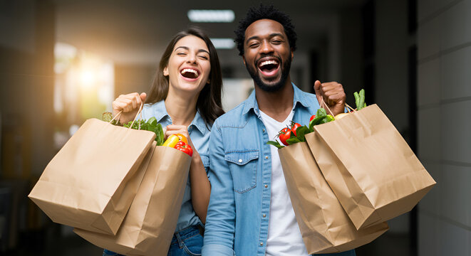 Happy couple with shopping bags