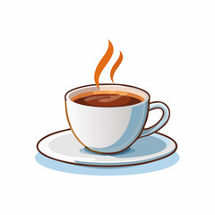 Obraz premium Editable vector illustration of a steaming cup of coffee on a saucer, clean flat design, isolated on white background, ideal for café branding